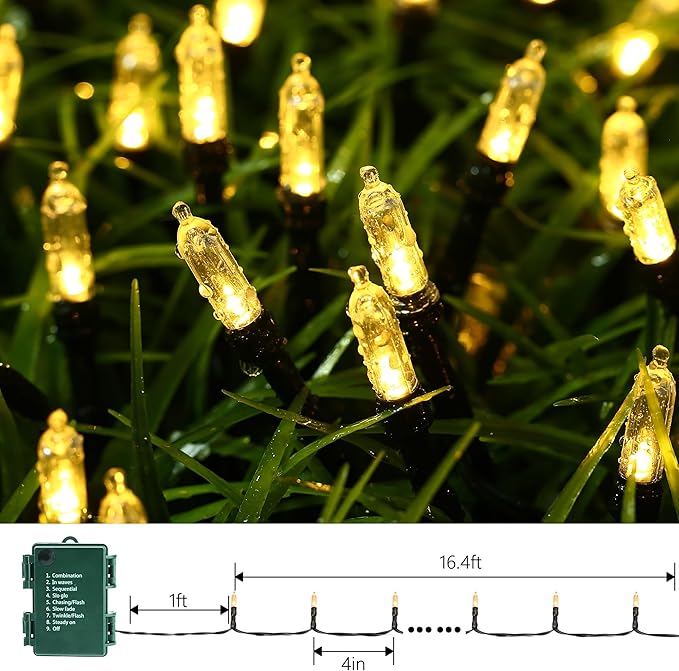 Lomotech Battery Operated Christmas Lights - 4 Pack Total 66ft 200LEDs Mini String Lights 8 Modes Waterproof with Timer for Home, Garden, Party, Holiday, Tree Decoration (Green Wire, Warm White)