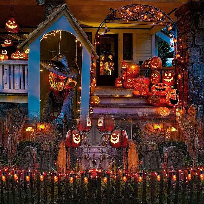 25 Pack C9 Orange Replacement Bulbs, C9 Incandescent Replacement Bulbs for Outdoor Indoor Patio Halloween Christmas String Lights, C9/E17 Intermediate Base Bulbs, 7 Watt, 120 Volt