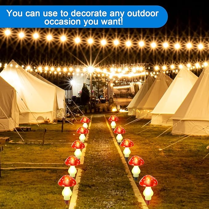 A Set of 8 PCS（Red）New Upgraded Waterproof Solar Mushroom Lights Outdoor Decor,LED Fairy Lights, for Garden Lawn Flower Bed Channel Decoration Easter Pathway Halloween Xmas Decorations