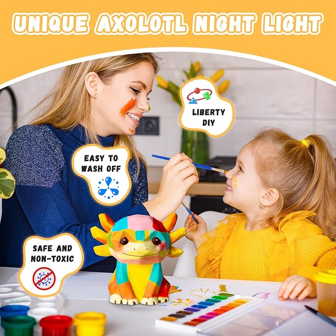 Paint Your Own Axolotl Lamp Kit, Arts and Crafts for Kids Ages 8-12, Arts and Crafts for Kids 4-6, Axolotl Night Light Painting Kit for Kids, Art Supplies for Girls Boys Birthday Ages 3 4 5 6 7 8 9+