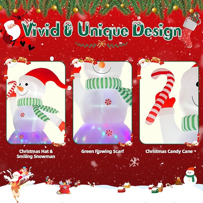 B&D 12FT Giant Christmas Inflatables Snowman Outdoor Decorations, Christmas Blow Up Snowman Inflatables Yard Decoration with Rotating Colorful LED Lights for Holiday Party Garden Yard Outdoor Decor