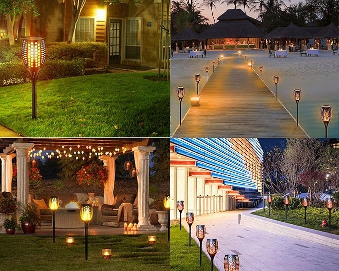 Solar Lights Outdoor, 2 Pack Torches Flame Garden Lights with Flickering Flames Outdoor Waterproof 96 LED Dusk to Dawn Auto On/Off Garden Lights Solar