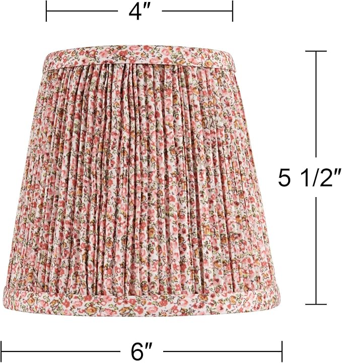 4" Top x 6" Bottom x 5 1/2" High x Print Cottage Core Lamp Shade Replacement Small Mini Pink Red Empire Round Floral Modern Fabric Leaf Shirred Pleated Pattern Clip On Candelabra - Springcrest
