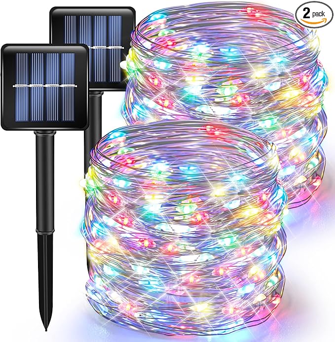 TW SHINE Multicolor Solar String Lights Outdoor, Total 80 FT 240 LED Solar Powered Waterproof Fairy Lights 8 Modes Copper Wire Lights for Christmas Party Tree Wedding Yard Decorations, 2 Pack