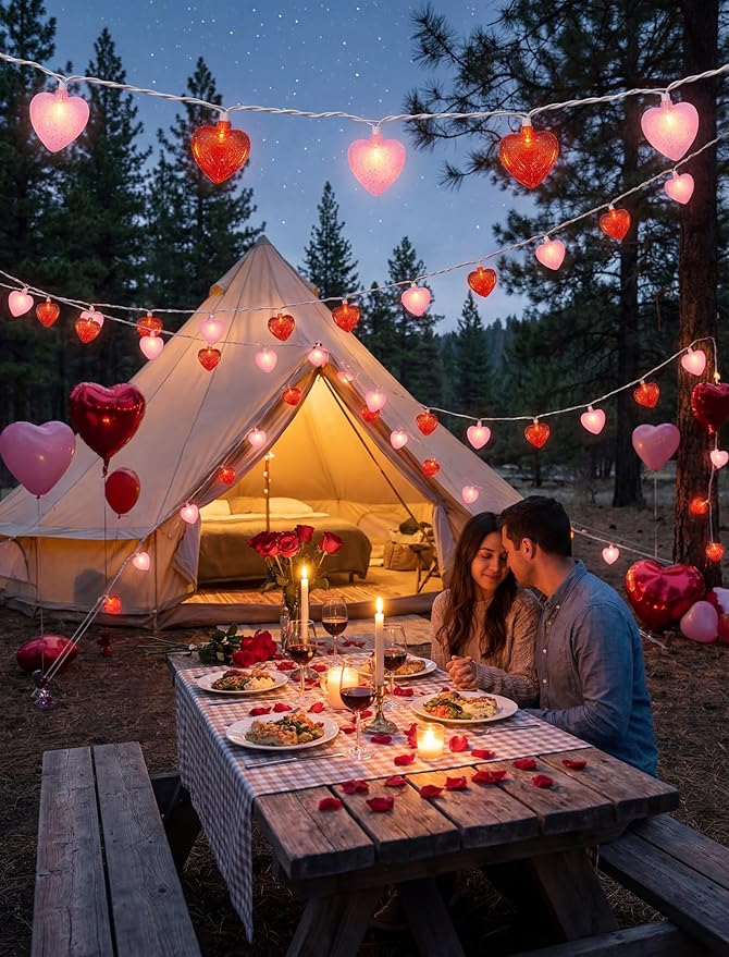 8.5Ft Red and Pink Heart String Lights,10 LED 3D Glitter Hearts Plug in Fairy Heart Shape Lights,Connectable Valentine's Day Decorations for Bedroom,Window,Wedding,Anniversary,Indoor Outdoor