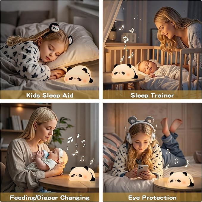 Panda Night Light with White Noise, Sound Machine for Baby Sleeping Aid,Toddler Sleep Trainer 4 Soothing Sleep Sounds,Timer/Dimmable Nursery Silicone Night Light, Cute Panda Gifts for Kids Boys/Girls