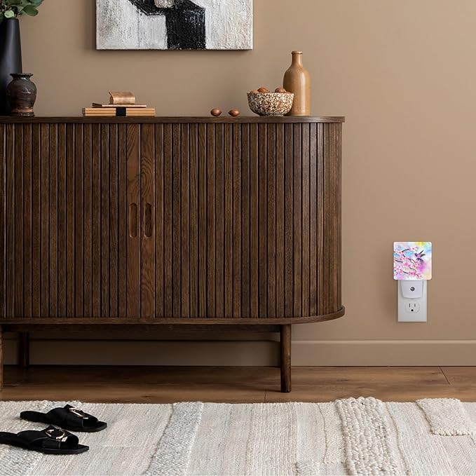 Cherry Blossoms Night Light,Humming Bird Night Lights Plug into Wall for Boys Girls Bedroom Decorative Half Round Nightlight Led Lamp 0.5W Sleep Friendly