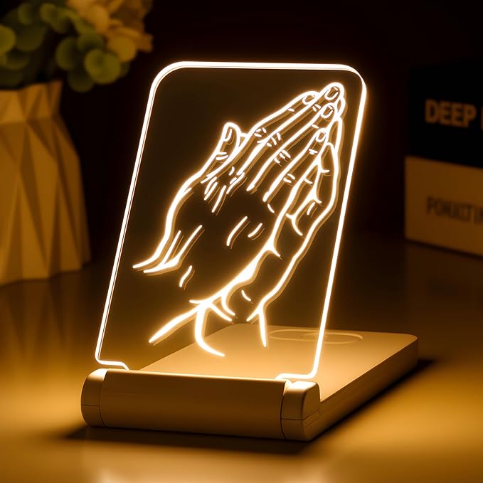 Portable Praying Hands Night Light - Foldable Christian LED Lamp with Timer & Dimming - Spiritual Religious Gifts for Men & Women - Pocket Prayer Companion for Anxiety Relief & Christmas