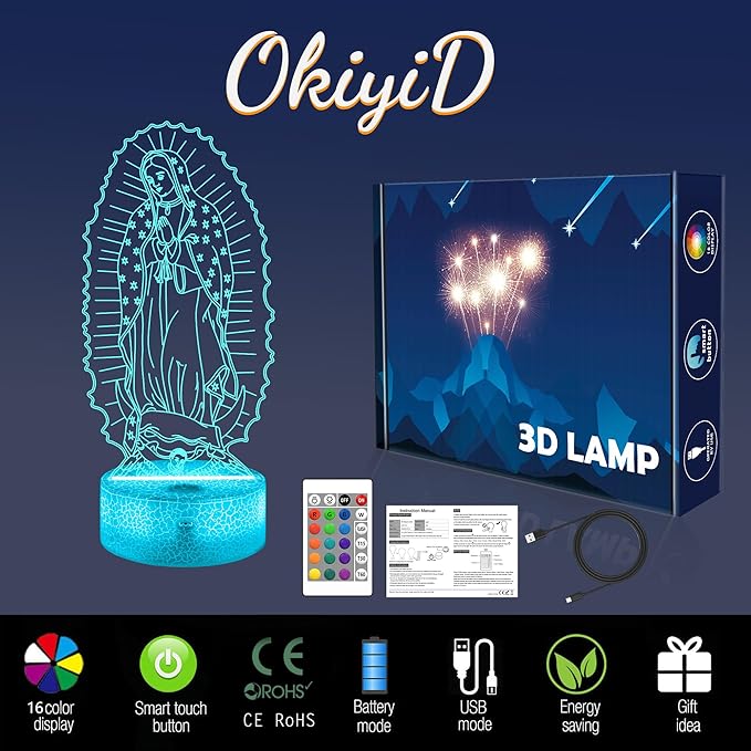 Catholic Gifts for Women, Virgin Mary 3D Illusion Lamp LED Night Light for Catholic Decor, Unique Religious Christian Believers Blessings Gift