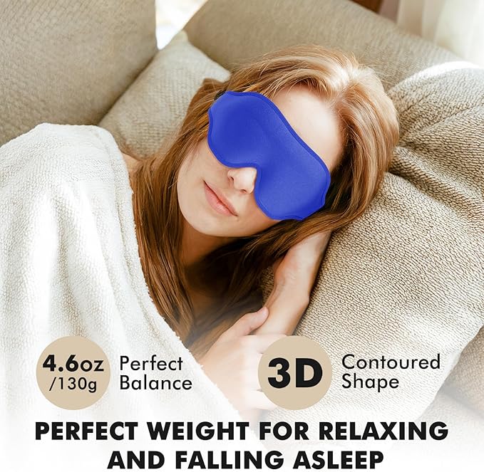 Sleep Eye Mask for Men Women, Weighted Eye Mask Blackout with Adjustable Strap, Lash Extensions Sleeping Mask for Travel (Blue, 4.6oz)