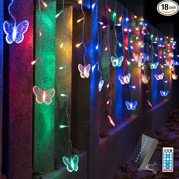 Butterfly Solar Lights Outdoor 13ft LED Fairy Curtain Light with Remote, USB Rechargable Waterproof Solar Firefly Lights Butterfly Decor for Garden Patio Fence Balcony Yard Tent Easter (Multicolor)