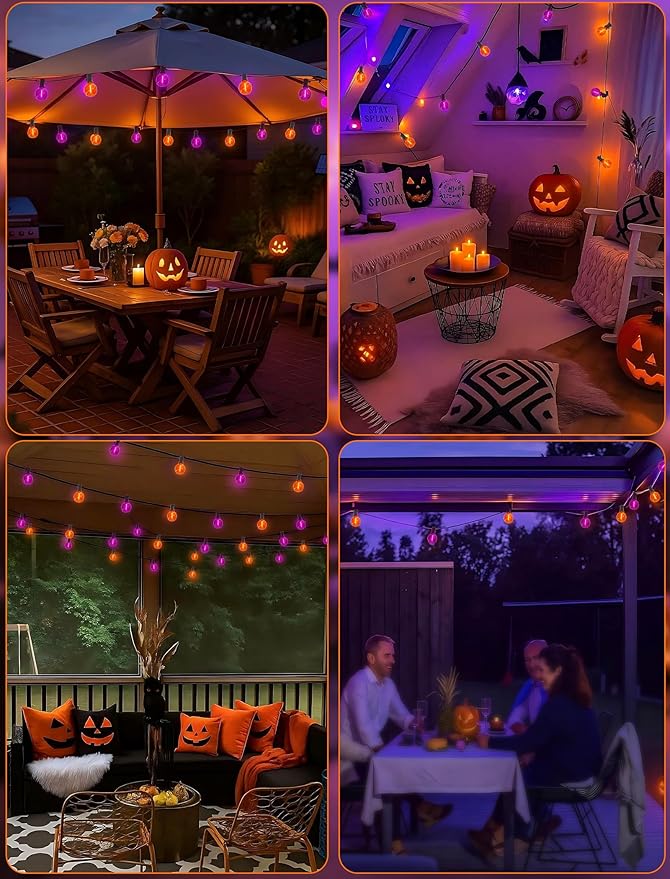 Purple and Orange Halloween Lights,25FT 27 LED G40 Globe String Lights,Waterproof Halloween Decorations for Outdoor Indoor Haunted Patio Home Party Garden Yard Decor