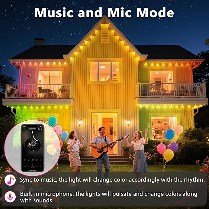 100FT Permanent Outdoor RGB Lights, IP67 Waterproof Smart Eave Lighting, with App/Remote Control Eaves Light, DIY LED Scenes Modes for House Roof Decor,Christmas,Party