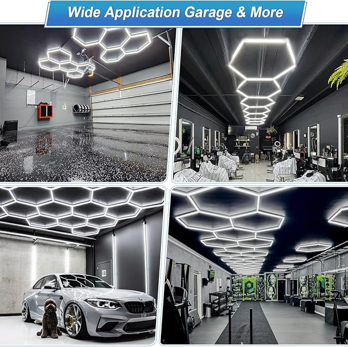 LED Hexagon Garage Light: Upgraded 10-100% Dimmable LED Garage Hexagon Lights, 25 Packs LED Light, 26400LM Super Bright Honeycomb Lights for Gym Basement Hair Salon