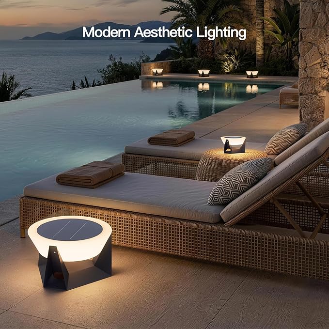 Solar Floor Lamp, Medium Solar Lantern, 3000K LED Outdoor Lanterns for Porch, Dusk to Dawn Outdoor Lights for Patio, Waterproof Floor Lamps, Modern Garden Lights Free Standing for Deck Table Yard