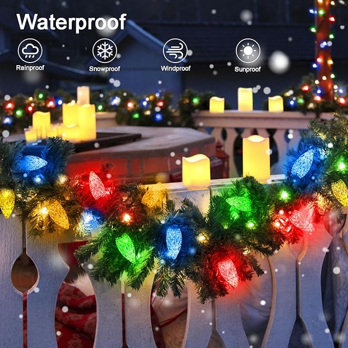 echosari 25 Pack C9 LED Replacement Christmas Light Bulbs for Outdoor String Light, 0.8W UL Listed Commercial Grade Holiday Bulbs, C9/E17 Candelabra Base Sockets (Multicolor)