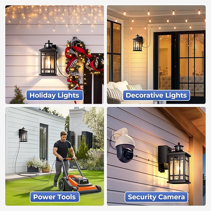 Outside Wall Lighting for House with GFCI Outlet, Oil-Rubbed Bronze Motion Sensor Outdoor Lights with Bubble Glass, Outdoor Sconce Light Wall Lantern, Exterior Garage Lights for Coach, Doorway