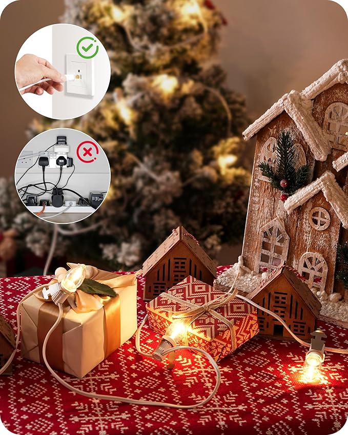 Christmas Village Lights, Decoration String Lights, Warm White, for Christmas Snow House, Pumpkin Crafts, Holiday Decoration, 6Ft with 1 C7 LED Bulb, 4Pack W06VLP405