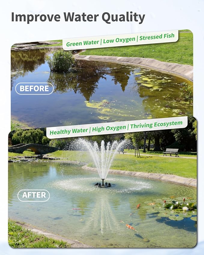POPOSOAP Floating Pond Fountain With LED Lights, Pond Fountain Aerator Complete Kit with 1600GPH Water Pump 50FT Power Cord, 3 Spray Styles for Ponds, Pool, Lakes & Water Gardens P155