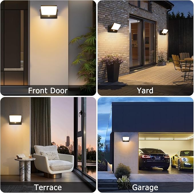 Motion Sensor Outdoor Light Black 350 °Rotatable 18W 1980LM Modern Porch Light IP65 Waterproof Wall Sconce for Outside 3000K Warm White Patio Light for Entrance Doorway House Gardern Garage
