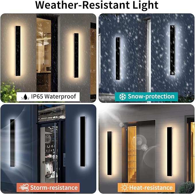 Mikeru 3CCT Dimmable Outdoor Wall Sconce 31.4" IP65 Waterproof -2Pack Modern Black Exterior Light with Remote Control, Adjustable 3000K/4500K/6000K for Porch, Patio & Commercial Spaces | Hardwired