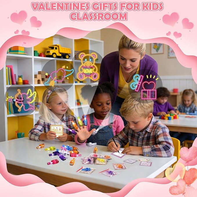 36 Pack Valentines Day Gifts for Kids Classroom LED Finger Lights, Valentines Exchange Cards Gifts Prizes Party Favors for Boys Girls