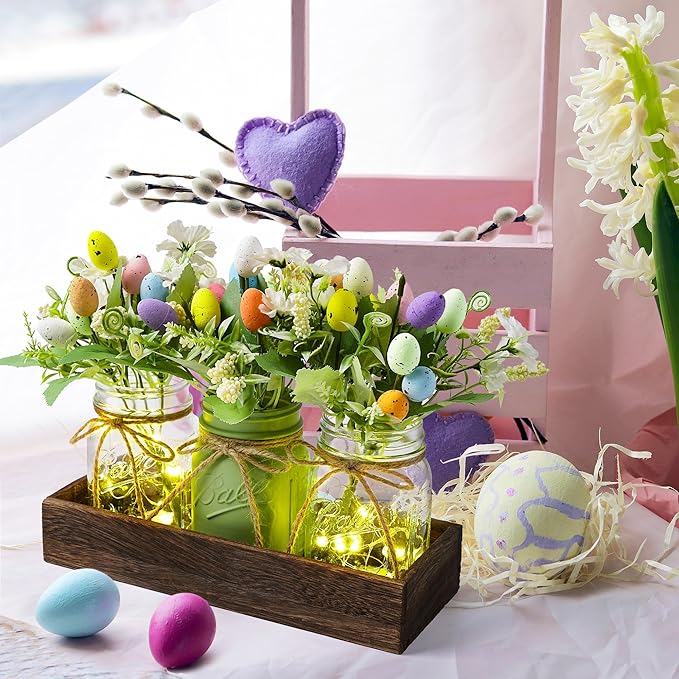 Easter Centerpiece Table Decorations for Table Runner Farmhouse Coffee Table Decor with Wood Tray and Led Light Table Centerpieces for Dining Room Kitchen Living,Green