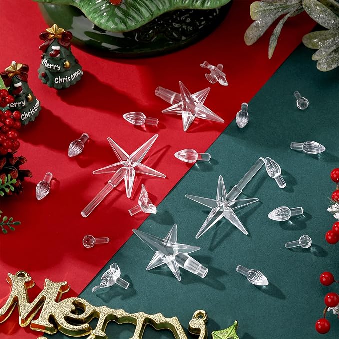 Riakrum 186 Pcs Ceramic Christmas Tree Replacement Bulb Set Globe Bird Stars for Lights Ornaments(Clear Color)