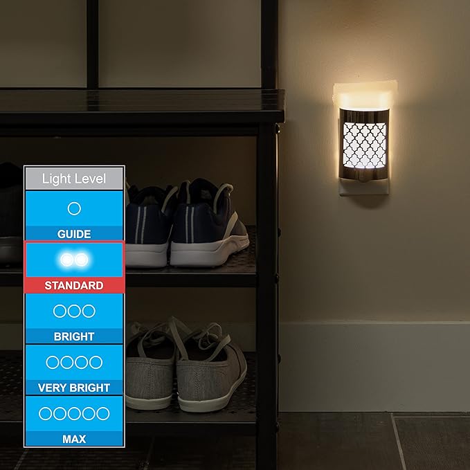 GE CoverLite LED Night Light, Decorative, Plug-in, Smart Dusk-to-Dawn Sensor, Home Décor, Ideal for Bedroom, Bathroom, Kitchen, Hallway, 1 Pack, 29847, Brushed Nickel | Moroccan