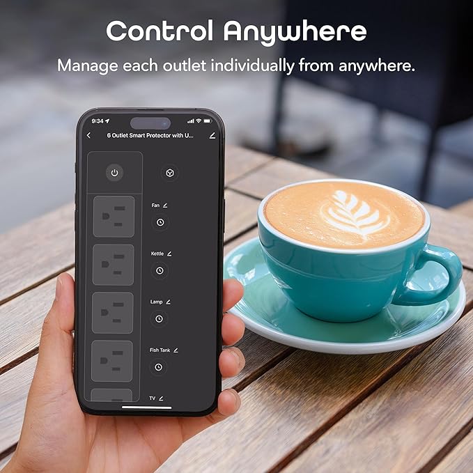 Geeni Smart Plug Power Strip, 6 Outlets and 2 USB Ports, 6 ft. Cord, Surge Protector with Voice Control, WiFi Control, Compatible with Alexa & Google Home, No Hub Required, Black