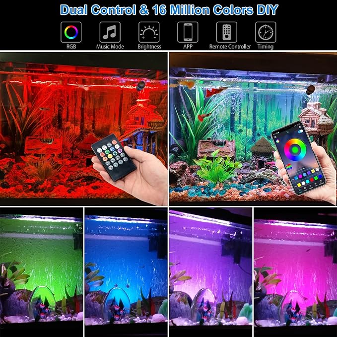 VARMHUS LED Aquarium Light,Fish Tank Light with Remote Controller&APP Control,DIY Full Spectrum Optional Color&Intelligent Timing and Dimming,29 Light Modes and 4 Music Control Modes 12LEDS-RGB 11''
