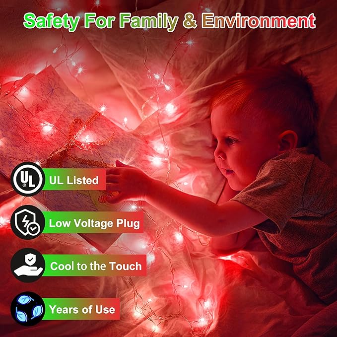 750 LED Christmas Lights Outdoor Use, 246ft 8 Lighting Modes Fairy Lights for Outside, Christmas Tree Lights Outdoor IP44 Waterproof for Xmas Patio Yard Fence Deck Balcony Garden Decor Red