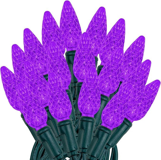 Novelty Lights 24FT 70 LED C6 Christmas String Lights, Outdoor Tree Commercial Grade Permanent Decorations (Purple)