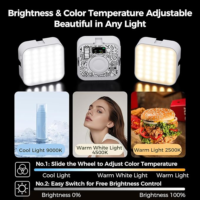 Leekai P6 RGB Video Light, Magnetic Portable Photography Lighting with Clip for Phone/Laptop, CRI 95+ 2500K-9000K, 2000mAh Rechargeable LED Camera Light for YouTube TikTok Zoom Meetings