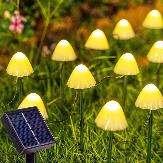 20 LED Mushroom Solar String Lights Outdoor, 8 Modes Decorations Garden Lights Waterproof, Solar Fairy String Light for Outside Patio Pathway and Yard, Warm White