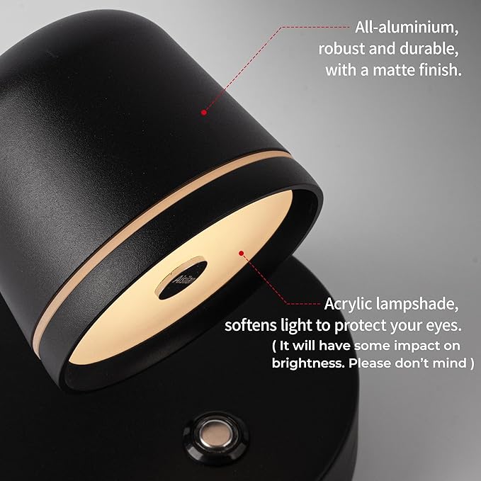 Aisilan Plug in Wall Sconce, Dimmable LED Wall Light with Switch, 7W Adjustable Anti-Glare Bedroom Sconce, Matte Black Aluminum Wall Lamp for Living Room & Bedside