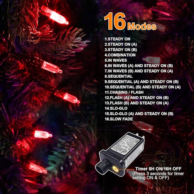 Red Valentines Decor Lights, 32.5FT 100 LED Valentine's Day String Lights Outdoor Indoor, 16 Lighting Mode Plug in Waterproof Fairy Lights for Wedding Party Bedroom galentines day Decorations