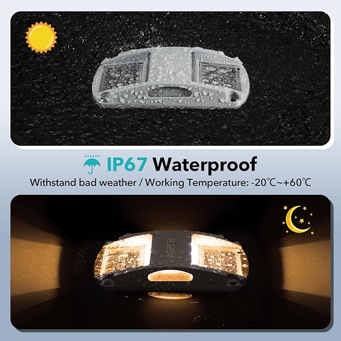 AGPTEK Solar Driveway Lights 4 Pack, Solar Deck Lights Outdoor Dock Marine Lights LED Dock Lights Solar Powered Waterproof Driveway Marker Lights for Warning Step, Sidewalk, Pathway, Garden, Yard