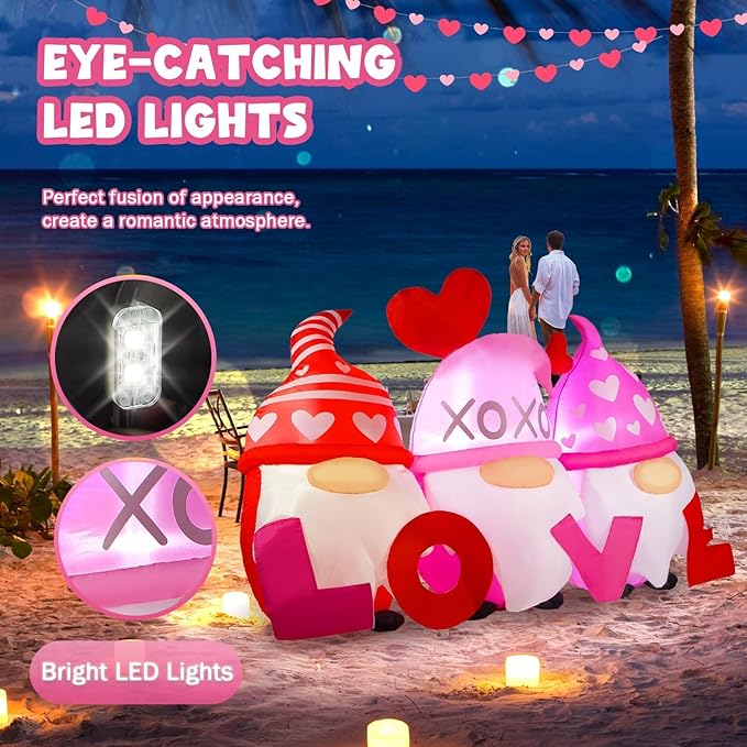 Valentines Day Inflatables Outdoor Decorations 6ft Long Gnome Love Blow Up Yard Décor Sweet Romantic Cute LED Lights for Indoor Outside Wedding Holiday Party Garden Lawn