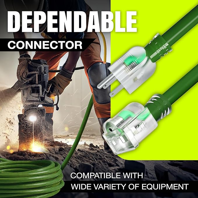 200ft Outdoor/Indoor Extension Cord 10/3 Gauge Ultra Heavy Duty 3 Prong SJTW, Waterproof, Flexible Cold-Resistant Long Power Cord,10A 125V 1250W, Green by LifeSupplyUSA