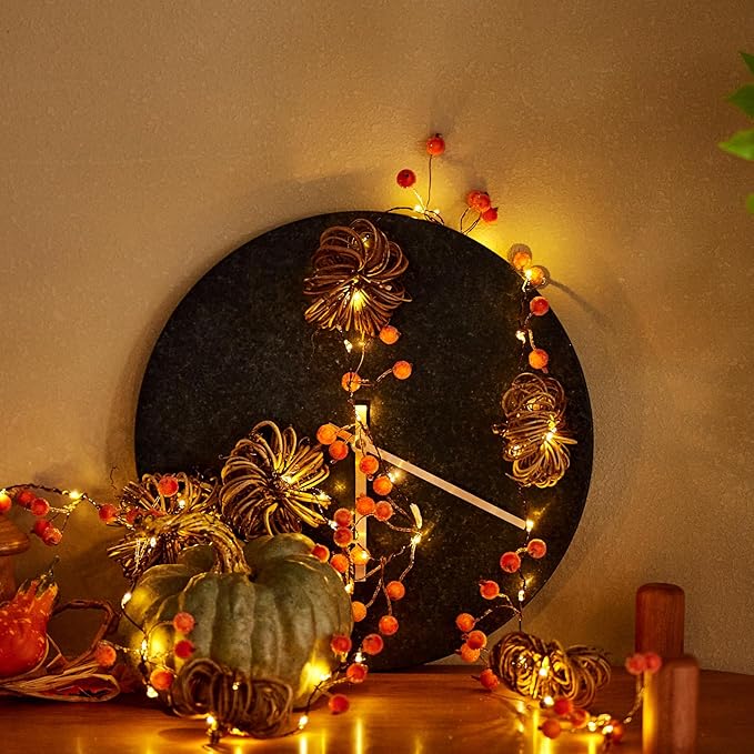 Nature Rattan Pumpkin Lights - 10FT 30 LED Cozy Fall Garland with Lights Battery Operated Charming Thanksgiving Decorations with Remote - Ideal Thanksgiving Garland Fall Decorations for Home