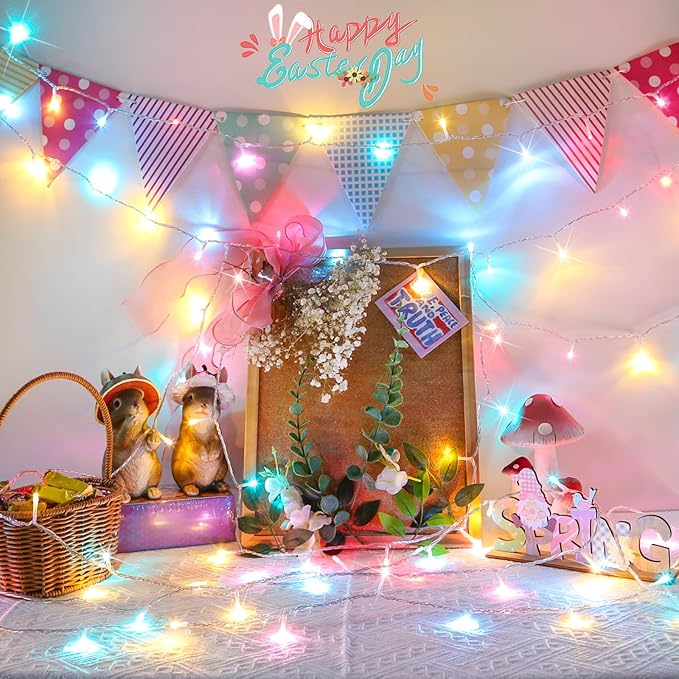 suddus Pastel Easter String Lights, 33ft 100 LED Multicolor Fairy Lights with Remote, Connectable Clear Wire Twinkle Lights for Spring Decor, Aesthetic Bedroom, Classroom, Dorm, Plug in