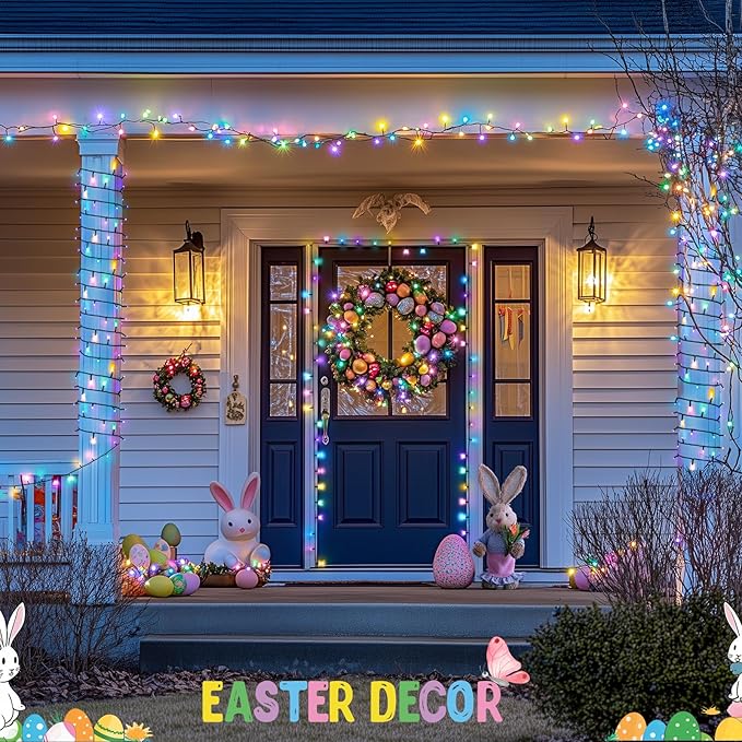 JMEXSUSS 500 LED Easter Lights Outdoor Indoor, 173ft Multicolor Easter String Lights, 8 Modes Pastel Light Plug in for Room Party Decorations