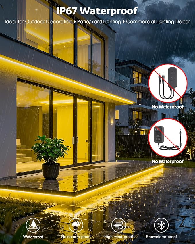 Aclorol 24V COB LED Strip Light 3000K Dimmable Outdoor LED Strip Lights Waterproof 65.6FT with Self Adhesive Even Light for Living Room Kitchen Closet Shelf Home & Outdoor Lighting (2 Rolls of 32.8FT)