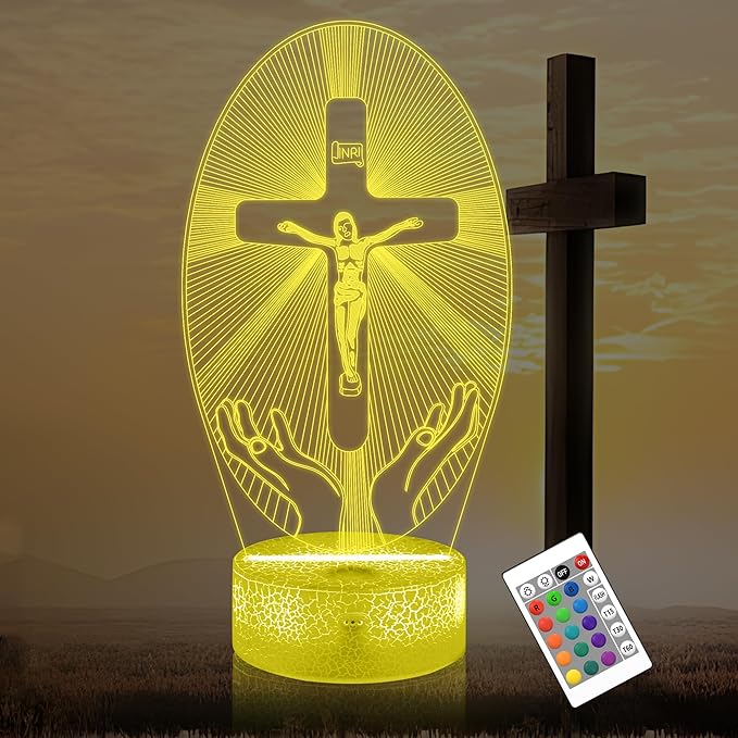 Cross 3D Illusion Lamp, Christian Gifts for Religious Women, Jesus Cross Night Light for Easter Holiday Blessed Gifts Bedroom Decoration