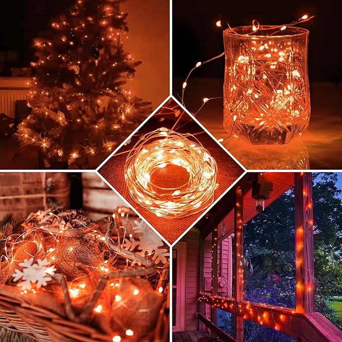 50 Pack Orange Fairy Lights 7Ft 20 LED Twinkle String Lights 3 Modes Battery Operated Waterproof Firefly Starry for Mason Jar Party Wedding Christmas Valentines Day Table Centerpieces