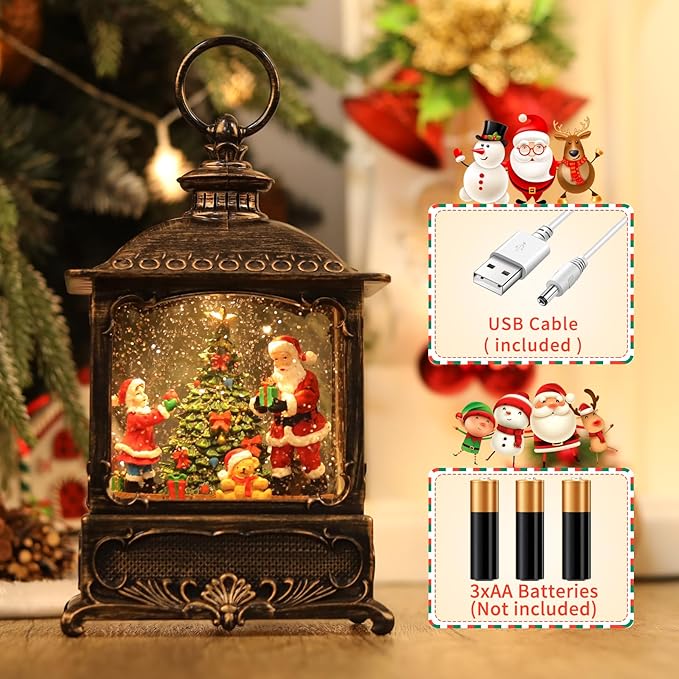 Christmas Snow Globe with Santa Claus, Glittering Lighted Battery Powered, Snow Globe Christmas Decorations Indoor for Home Decor Gift - Santa Claus