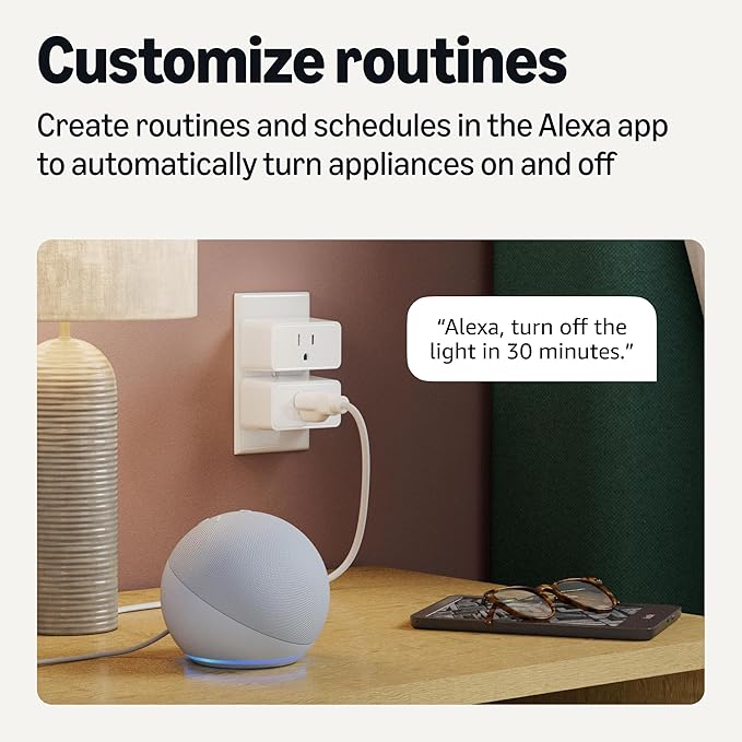 Amazon Basics Smart Plug, Works with Alexa Only, 2.4 GHz Wi-Fi, No Hub Required, 4-Pack, White