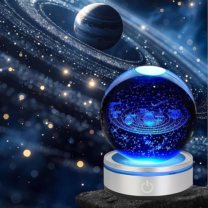 3D Solar System Crystal Ball Night Light with LED Colorful Lighting Touch Base Upgrade 3.15 In Galaxy Planets Glass Ball Lamp Paperweight Astronomy Gift Decor for Boys Girls Kids Birthday Christmas