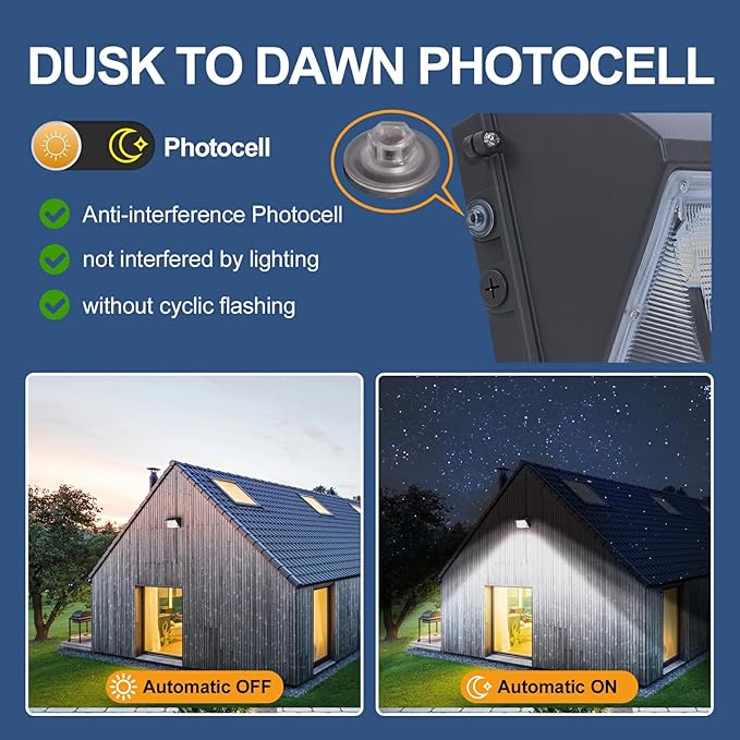 150W LED Wall Pack Light with Photocell 6Pack, 4000/5000/6500K 3CCT, 80/100/120/150W Selectable, Commercial and Industrial Outdoor LED Wall Lights for Parking Lot Warehouses, 100-277V, ETL Listed